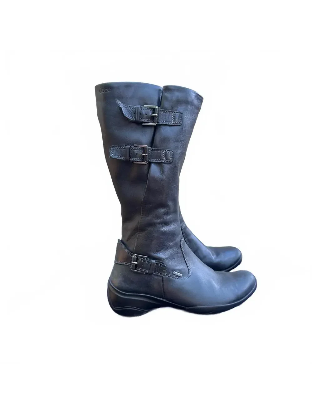 ECCO Nubuck Leather Boots Goretex Side Zip Buckle Details Sz 37 US 6.5 - 7